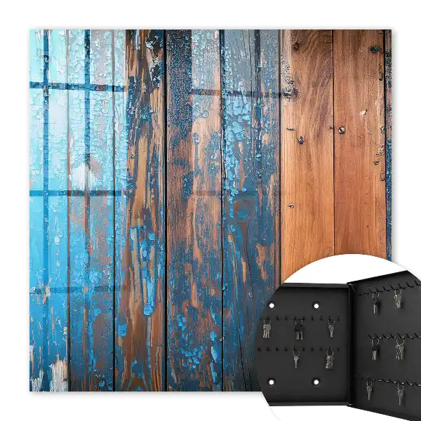 Wall mounted key box Wooden texture with blue paint