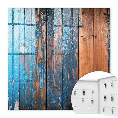 Wall mounted key box Wooden texture with blue paint
