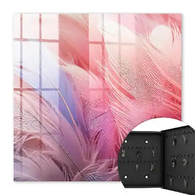 Wall mounted key cabinet Beautiful pink and blue feathers