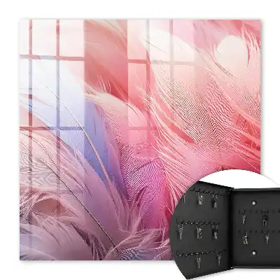 Wall mounted key cabinet Beautiful pink and blue feathers