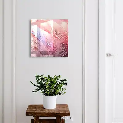 Wall mounted key cabinet Beautiful pink and blue feathers