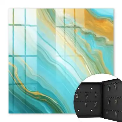Wall mounted key box Colorful waves with yellow accents