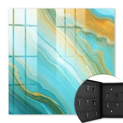 Wall mounted key box Colorful waves with yellow accents