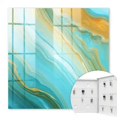 Wall mounted key box Colorful waves with yellow accents