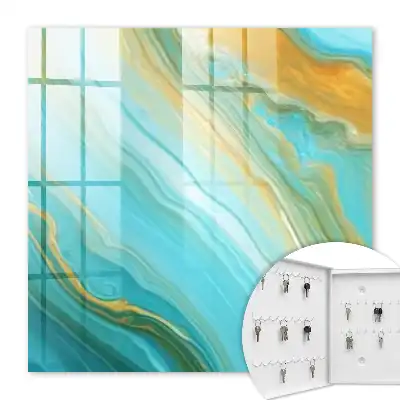 Wall mounted key box Colorful waves with yellow accents