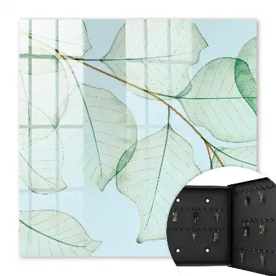 Decorative key box Green leaves in pastel background
