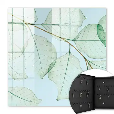 Decorative key box Green leaves in pastel background