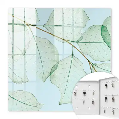 Decorative key box Green leaves in pastel background