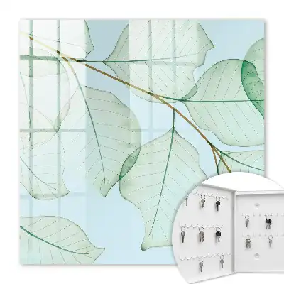 Decorative key box Green leaves in pastel background