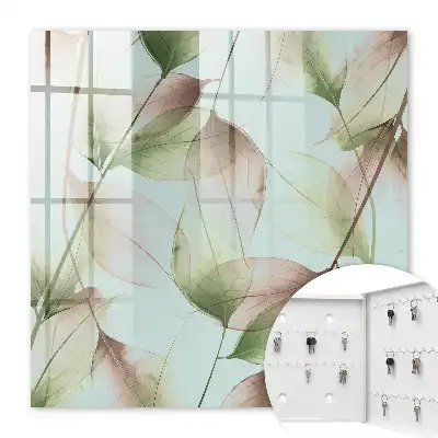Wall mounted key cabinet Leaves of nature green brown