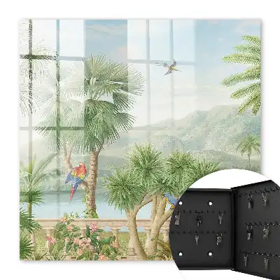 Key box for home A tropical paradise with palm trees and parrots