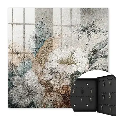 Wall mounted key cabinet Flowers in muted natural colors