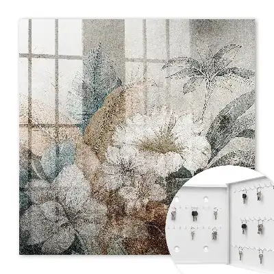 Wall mounted key cabinet Flowers in muted natural colors