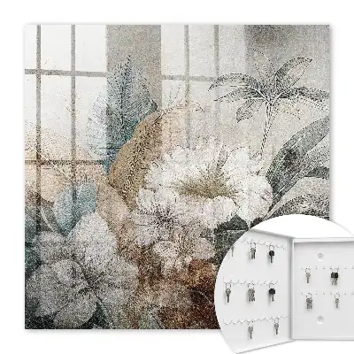 Wall mounted key cabinet Flowers in muted natural colors