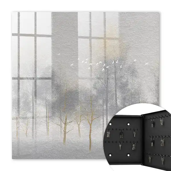 Wall mounted key box Misty forest of gray birds