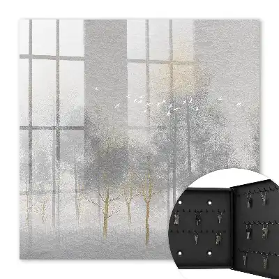 Wall mounted key box Misty forest of gray birds