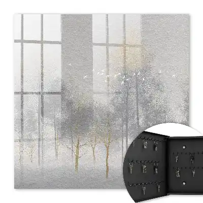 Wall mounted key box Misty forest of gray birds