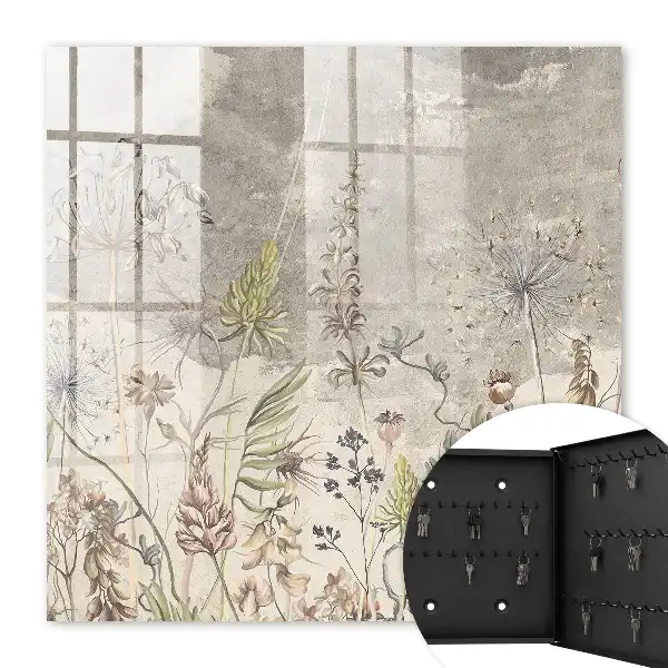 Key box for home Vintage plants in a gray background