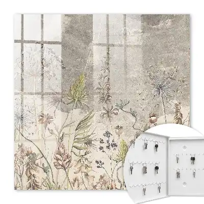 Key box for home Vintage plants in a gray background