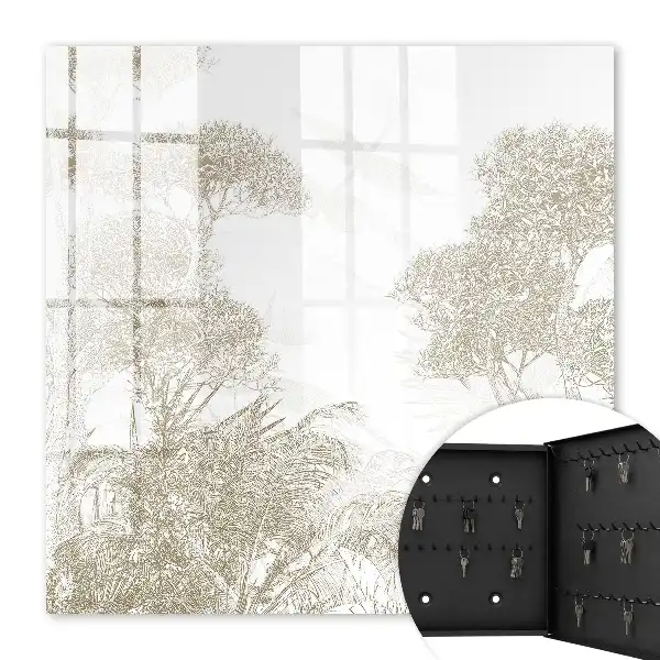Wall mounted key cabinet Tropical pattern in natural shades