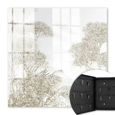 Wall mounted key cabinet Tropical pattern in natural shades