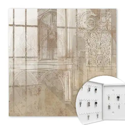 Decorative key box Old architecture in a beige background