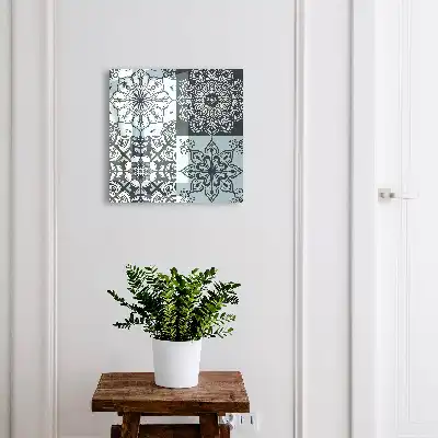 Wall mounted key cabinet Geometric patterns in cool tones