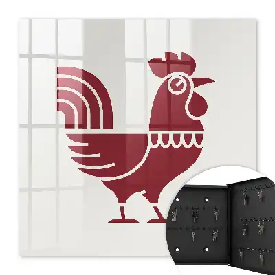 Wall mounted key cabinet Rooster folk style motif