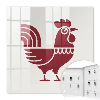 Wall mounted key cabinet Rooster folk style motif