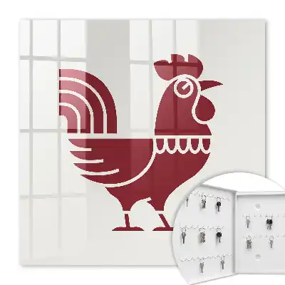 Wall mounted key cabinet Rooster folk style motif