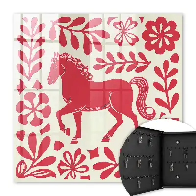 Wall mounted key box A folk illustration with a horse motif
