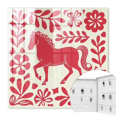Wall mounted key box A folk illustration with a horse motif