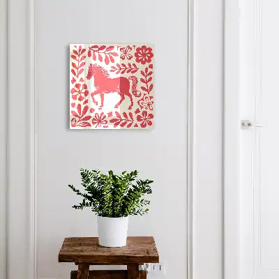 Wall mounted key box A folk illustration with a horse motif