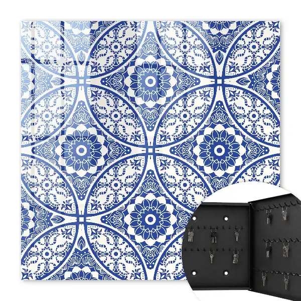Wall mounted key cabinet Blue mosaic geometric motifs