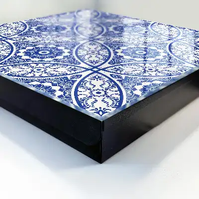 Wall mounted key cabinet Blue mosaic geometric motifs