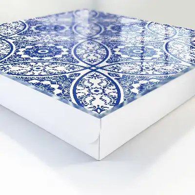 Wall mounted key cabinet Blue mosaic geometric motifs