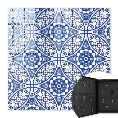 Wall mounted key cabinet Blue mosaic geometric motifs