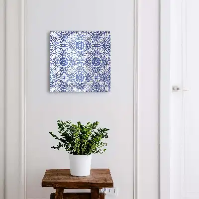 Wall mounted key cabinet Blue mosaic geometric motifs