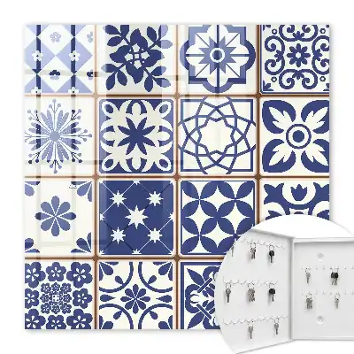 Key box for home Retro mosaic in blue and white tones
