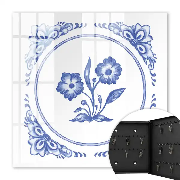 Wall mounted key box with blue flowers