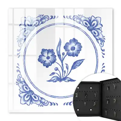 Wall mounted key box with blue flowers