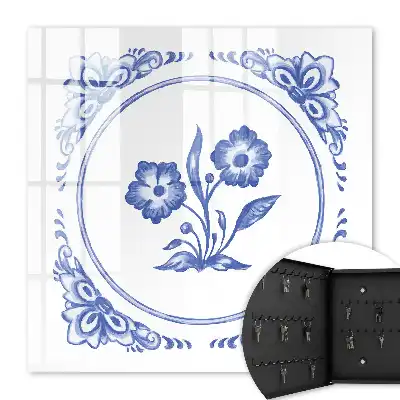Wall mounted key box with blue flowers