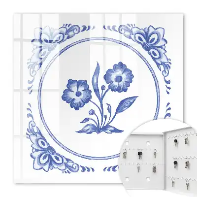 Wall mounted key box Blue flowers in shades