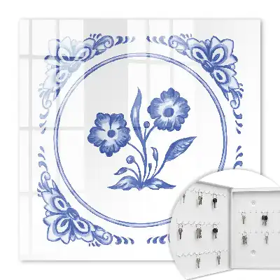 Wall mounted key box with blue flowers