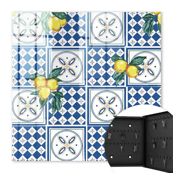 Wall Mounted Key Cabinet with Lemon Geometric Tile Print