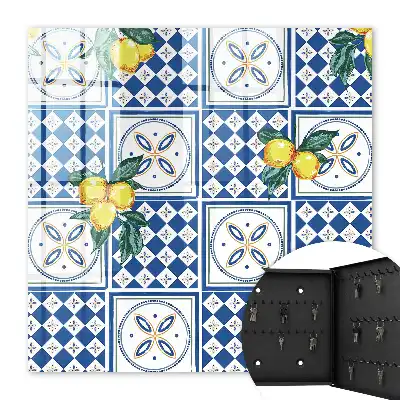 Wall Mounted Key Cabinet with Lemon Geometric Tile Print