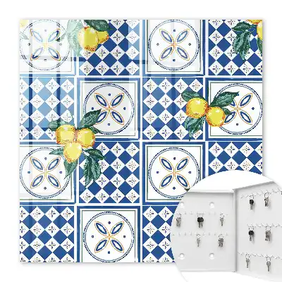 Wall Mounted Key Cabinet with Lemon Geometric Tile Print