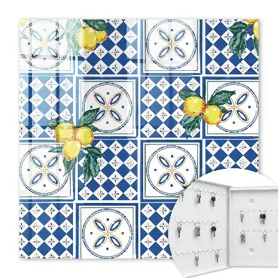 Wall Mounted Key Cabinet with Lemon Geometric Tile Print