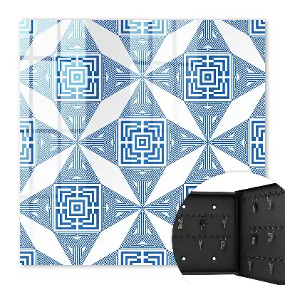 Geometric Pattern Wall Mounted Key Cabinet in Blue with Squares