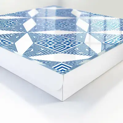 Geometric Pattern Wall Mounted Key Cabinet in Blue with Squares